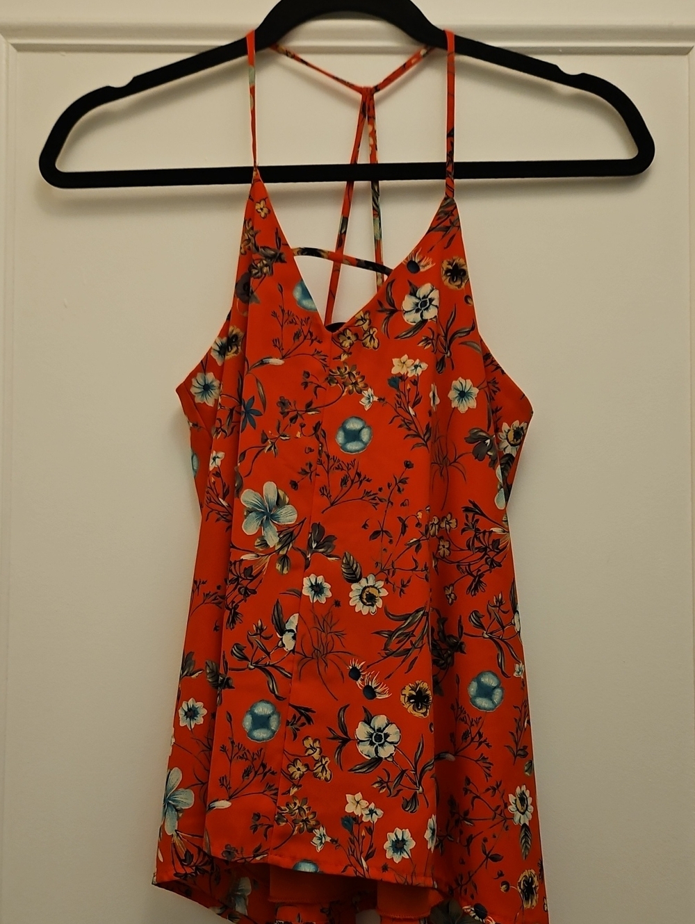 Blue Rain Orange Floral Strappy Cami with Back Tie